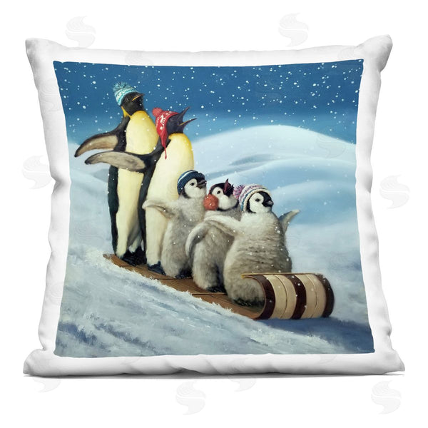 stupell industries Lucia Heffernan | Sleigh Ride Snowy Penguins Printed Throw Pillow