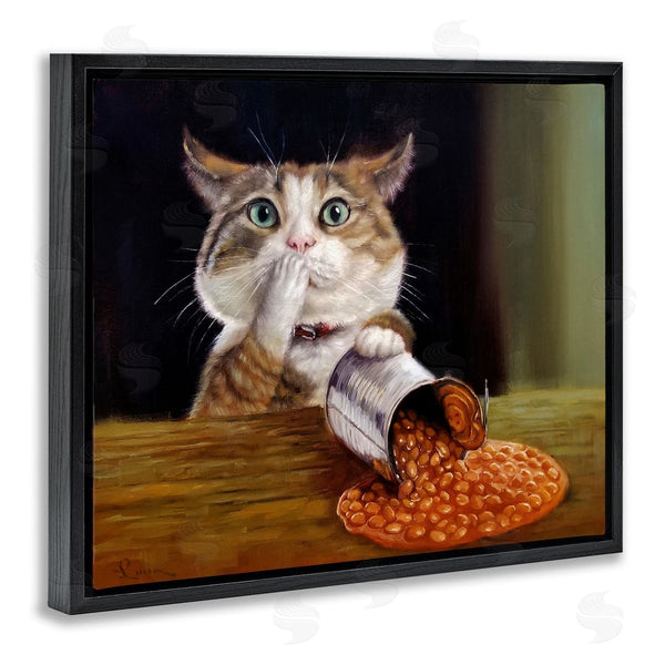 Stupell Industries Lucia Heffernan | Spilled The Beans Humorous Cat Kitchen Animal Painting Wall Art