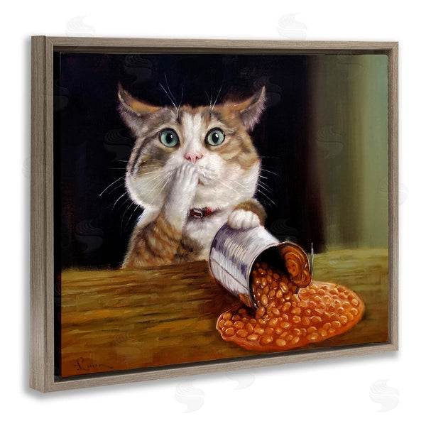 Stupell Industries Lucia Heffernan | Spilled The Beans Humorous Cat Kitchen Animal Painting Wall Art