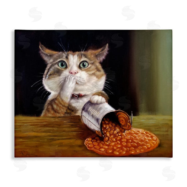 stupell industries Lucia Heffernan | Spilled The Beans Humorous Cat Kitchen Animal Painting Wall Art