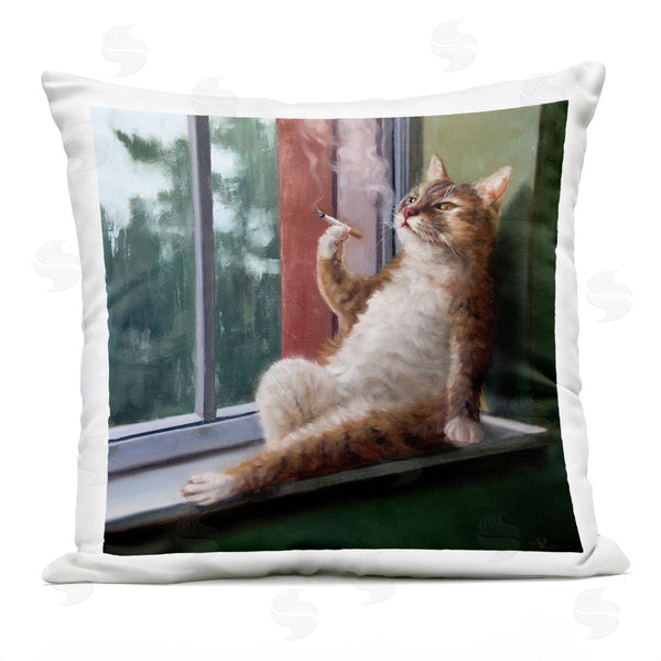 Stupell Industries Lucia Heffernan | Tabby Cat Relaxing Lounging Daytime Windowsill Printed Throw Pillow