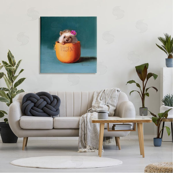 Stupell Industries Lucia Heffernan | Thorny Hedgehog Peeking Pink Daisy Flower Accent Wall Art