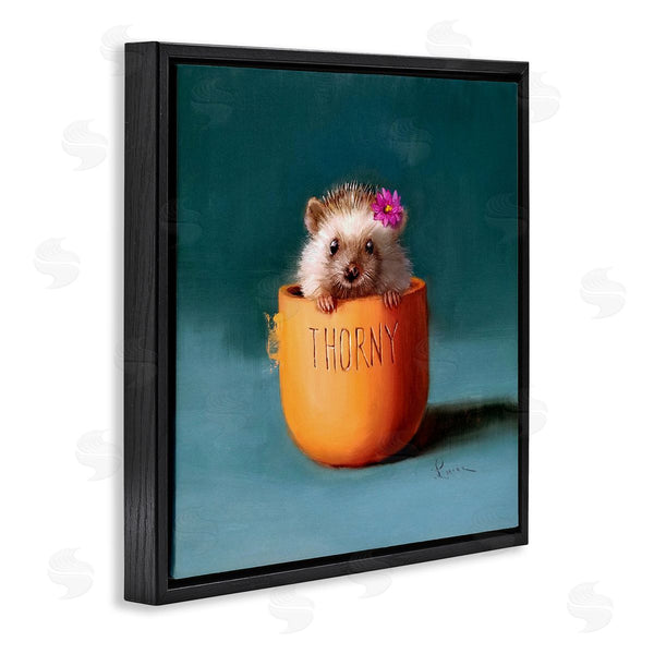 Stupell Industries Lucia Heffernan | Thorny Hedgehog Peeking Pink Daisy Flower Accent Wall Art
