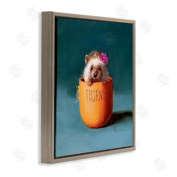 Stupell Industries Lucia Heffernan | Thorny Hedgehog Peeking Pink Daisy Flower Accent Wall Art