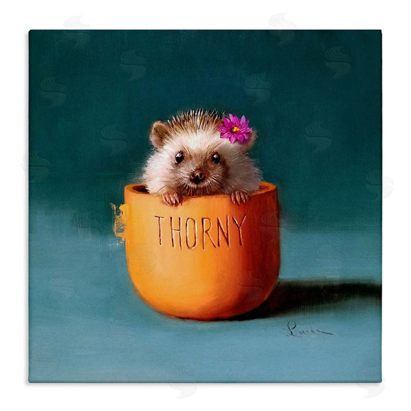 stupell industries Lucia Heffernan | Thorny Hedgehog Peeking Pink Daisy Flower Accent Wall Art