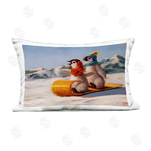 Stupell Industries Lucia Heffernan | Toboggan Sleigh Ride Penguins Printed Throw Pillow
