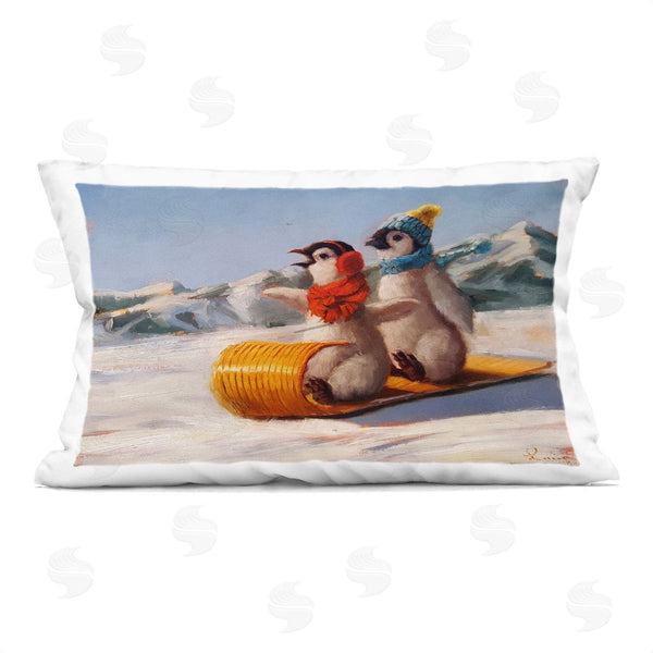 stupell industries Lucia Heffernan | Toboggan Sleigh Ride Penguins Printed Throw Pillow