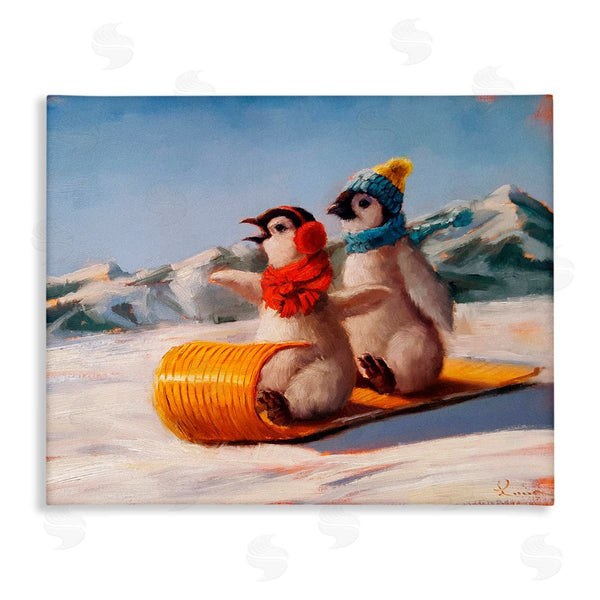 stupell industries Lucia Heffernan | Toboggan Sleigh Ride Penguins