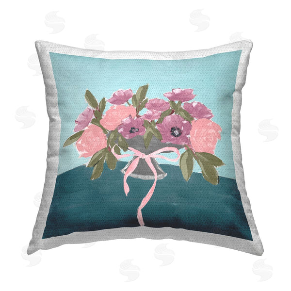 Stupell Industries Lucille Price | Beautiful Flowers On Blue Printed Throw Pillow