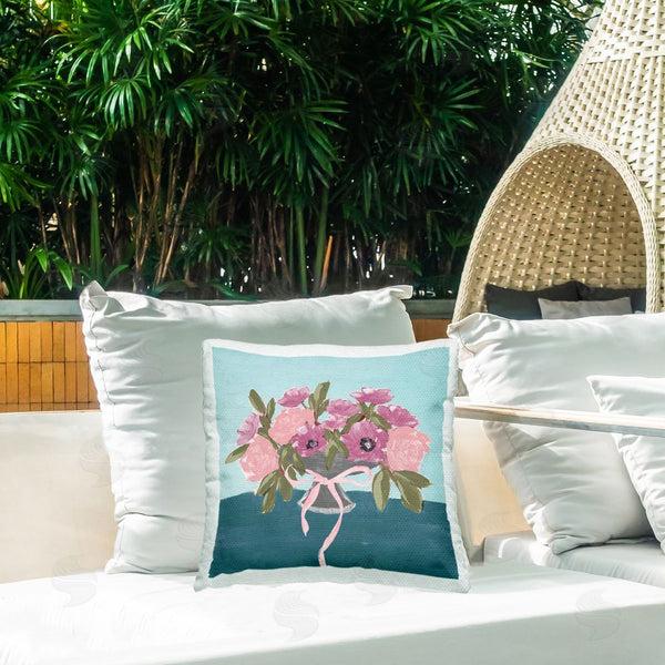 Stupell Industries Lucille Price | Beautiful Flowers On Blue Printed Throw Pillow