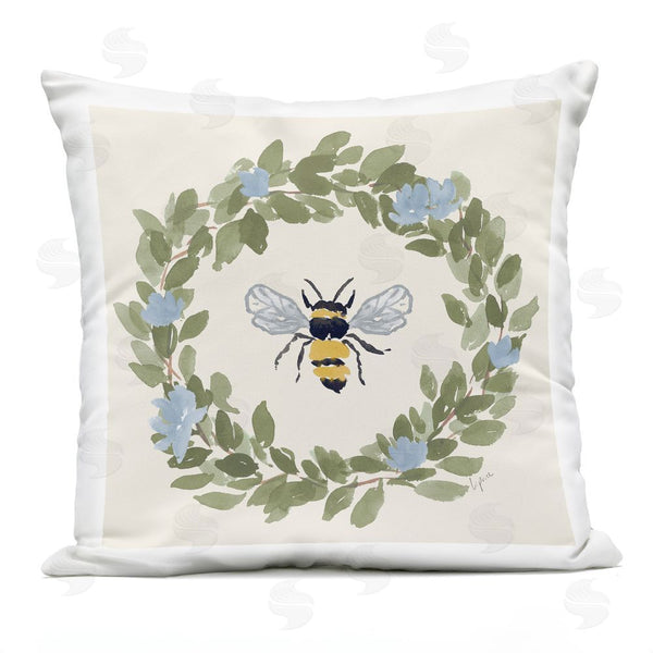 Stupell Industries Lucille Price | Bee In Blue Wreath Throw Pillow