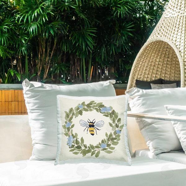Stupell Industries Lucille Price | Bee In Blue Wreath Throw Pillow