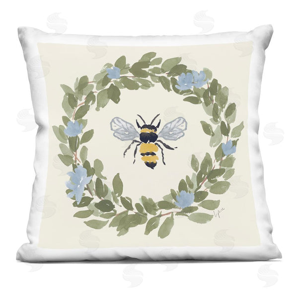 stupell industries Lucille Price | Bee in Blue Wreath Throw Pillow