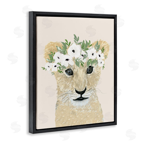 Stupell Industries Lucille Price | Big Eye Baby Lion Floral Crown Children's Safari Wall Art