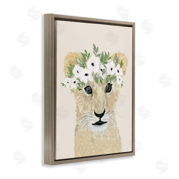 Stupell Industries Lucille Price | Big Eye Baby Lion Floral Crown Children's Safari Wall Art