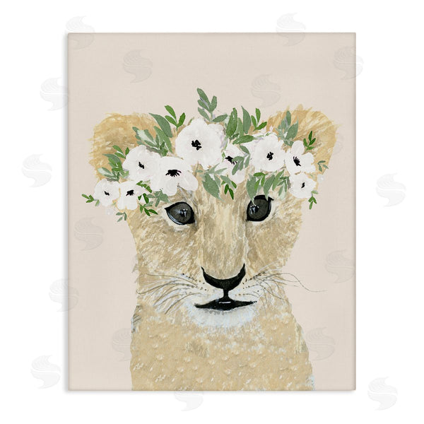 stupell industries Lucille Price | Big Eye Baby Lion Floral Crown Children's Safari Wall Art