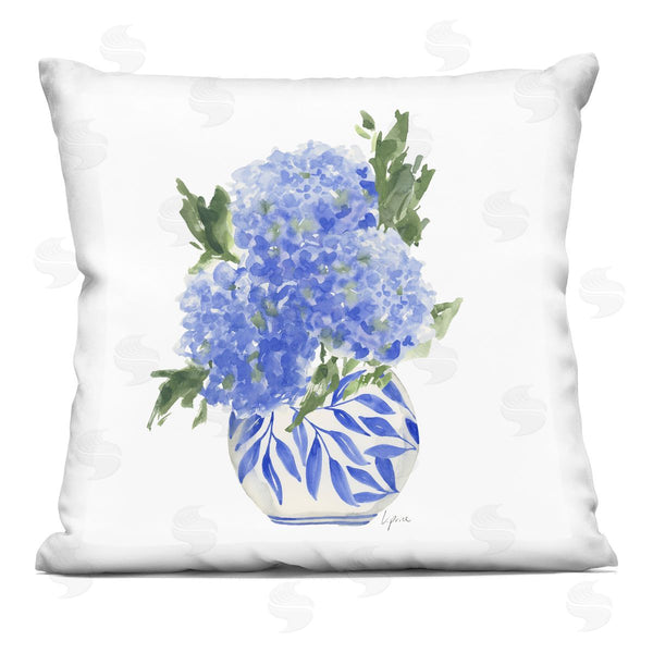 stupell industries Lucille Price | Blue Hydrangeas in Leaf Vase Printed Throw Pillow