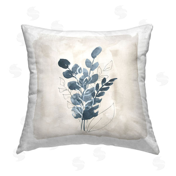 stupell industries Lucille Price | Blue Summer Leaves Printed Throw Pillow
