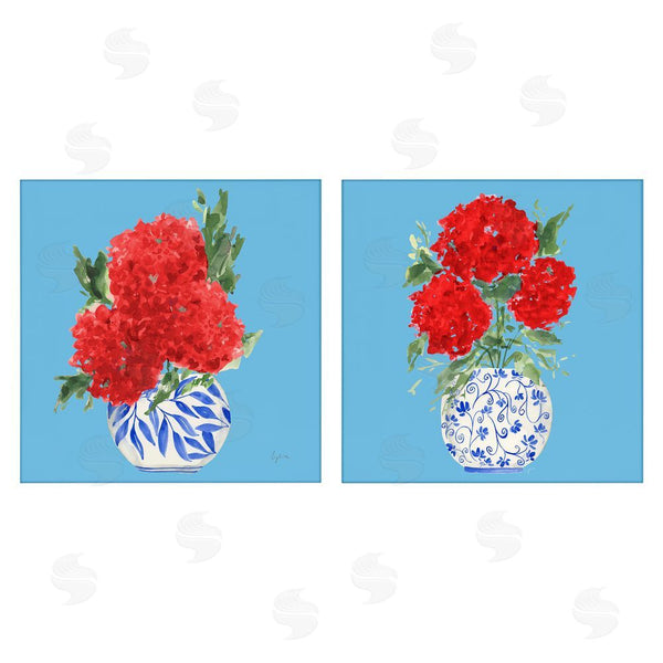 stupell industries Lucille Price | Bright Red & Blue Hydrangeas Wall Art