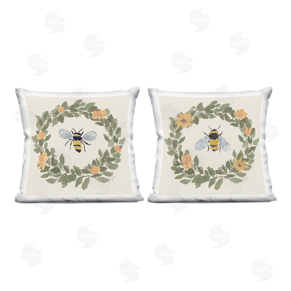 stupell industries Lucille Price | Bumble Bees in Round Wreaths Printed Throw Pillow Set