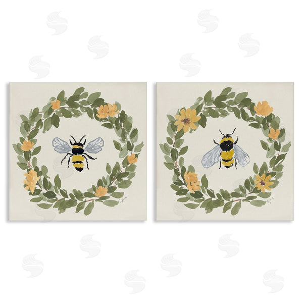 stupell industries Lucille Price | Bumble Bees in Round Wreaths