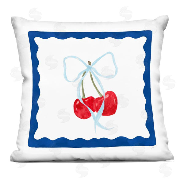 stupell industries Lucille Price | Cherries & Blue Ribbon Throw Pillow