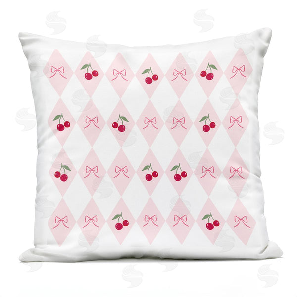 Stupell Industries Lucille Price | Cherries & Bows Argyle Printed Throw Pillow