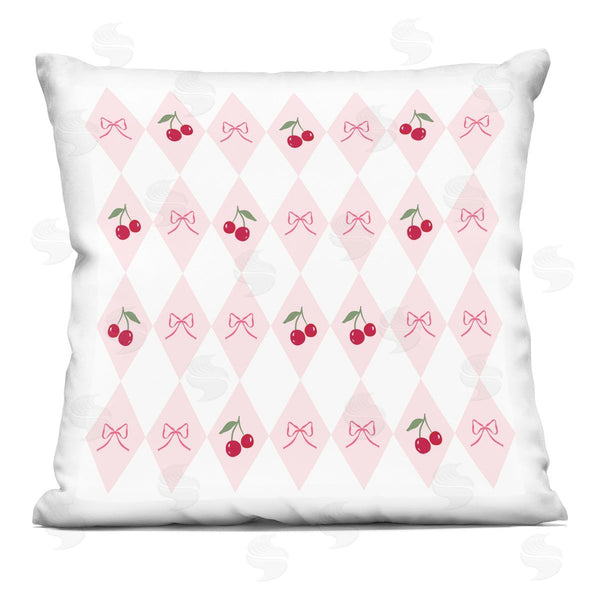 stupell industries Lucille Price | Cherries & Bows Argyle Printed Throw Pillow