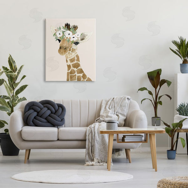 Stupell Industries Lucille Price | Cute Baby Giraffe Floral Crown Children's Safari Animal Wall Art