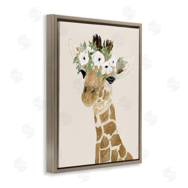 Stupell Industries Lucille Price | Cute Baby Giraffe Floral Crown Children's Safari Animal Wall Art