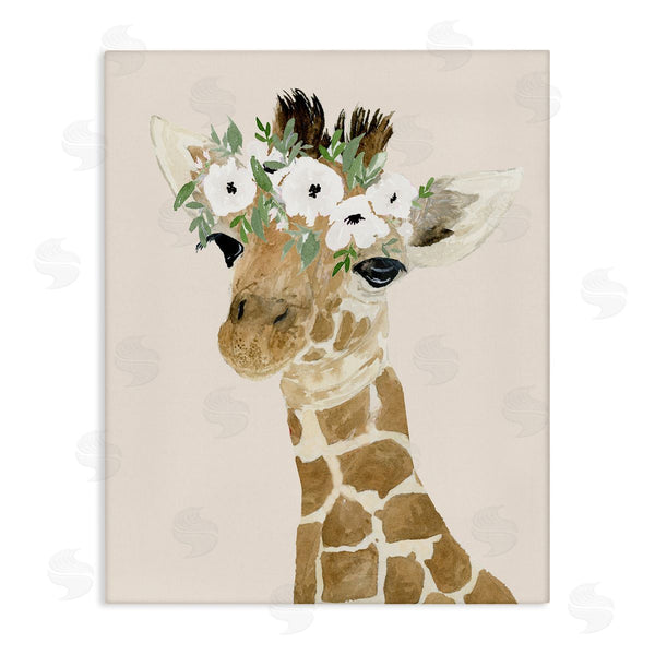 stupell industries Lucille Price | Cute Baby Giraffe Floral Crown Children's Safari Animal Wall Art
