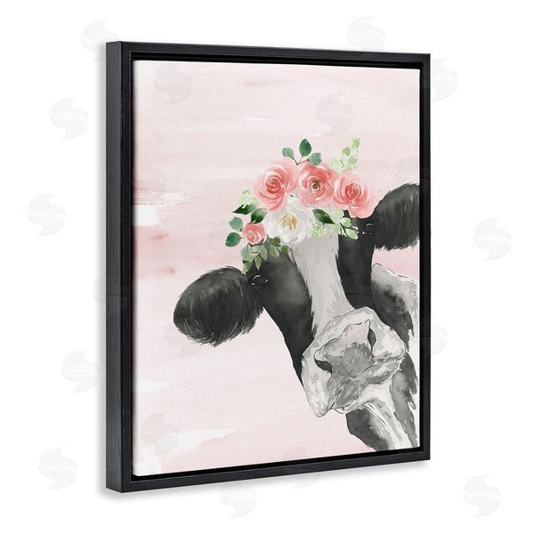 Stupell Industries Lucille Price | Dairy Farm Cow Watercolor Portrait Pink Floral Crown Wall Art