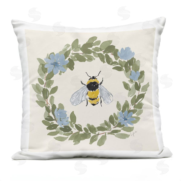 Stupell Industries Lucille Price | Honey Bee In Blue Wreath Throw Pillow