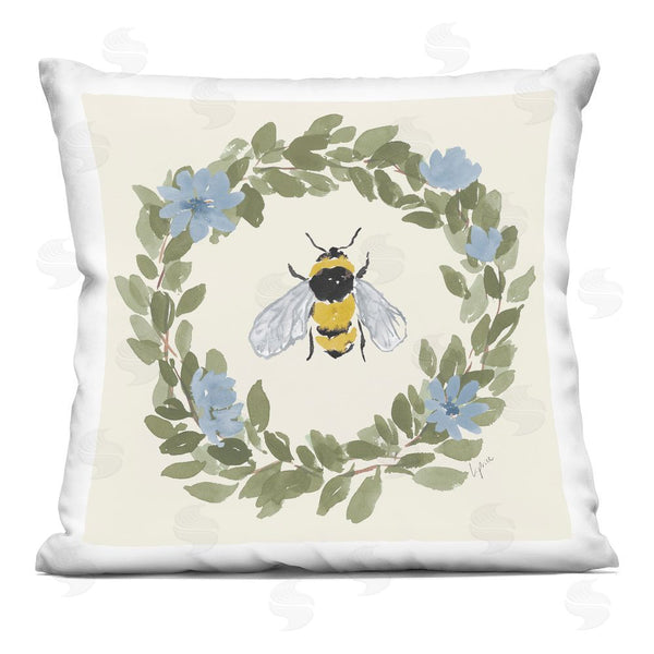 stupell industries Lucille Price | Honey Bee in Blue Wreath Throw Pillow