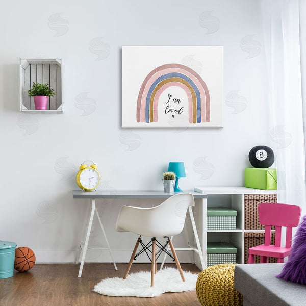 Stupell Industries Lucille Price | I Am Loved Phrase Inspirational Children's Rainbow Wall Art