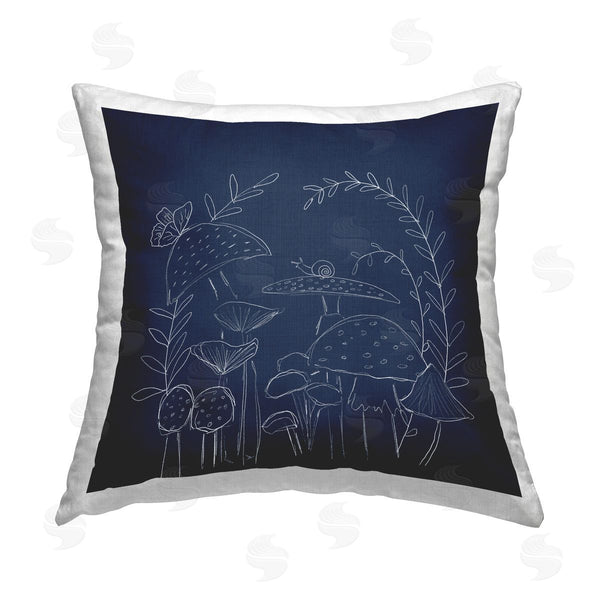 stupell industries Lucille Price | Mushrooms on Blue Printed Throw Pillow