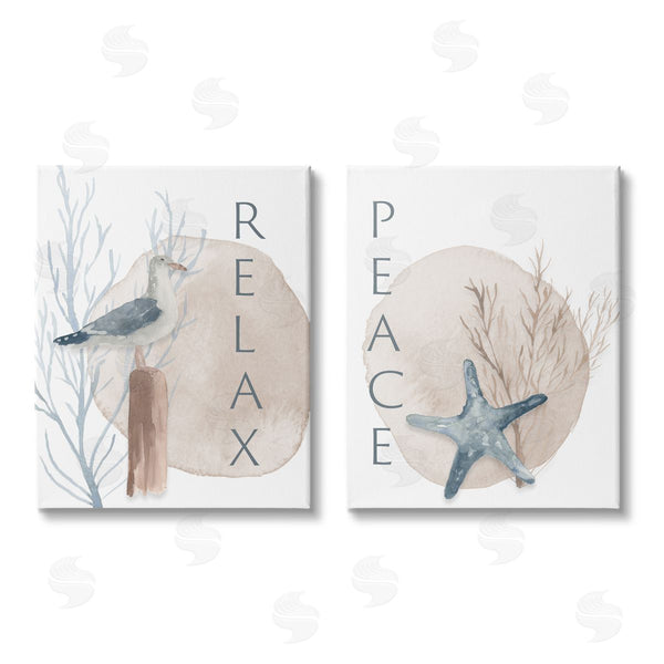 stupell industries Lucille Price | Nautical Seagull Starfish Peace Relax Tranquility Wall Art