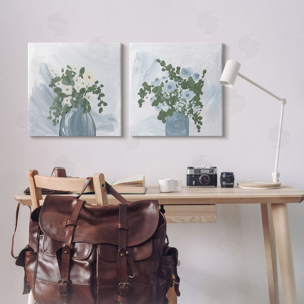 Stupell Industries Lucille Price | Painterly Blue Daises Flowers Plants Vase Wall Art