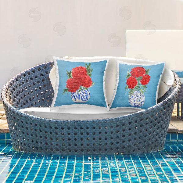 Stupell Industries Lucille Price | Red & Blue Hydrangea Vases Throw Pillow