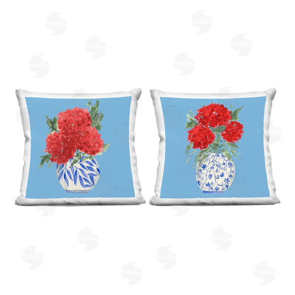 stupell industries Lucille Price | Red & Blue Hydrangea Vases Throw Pillow