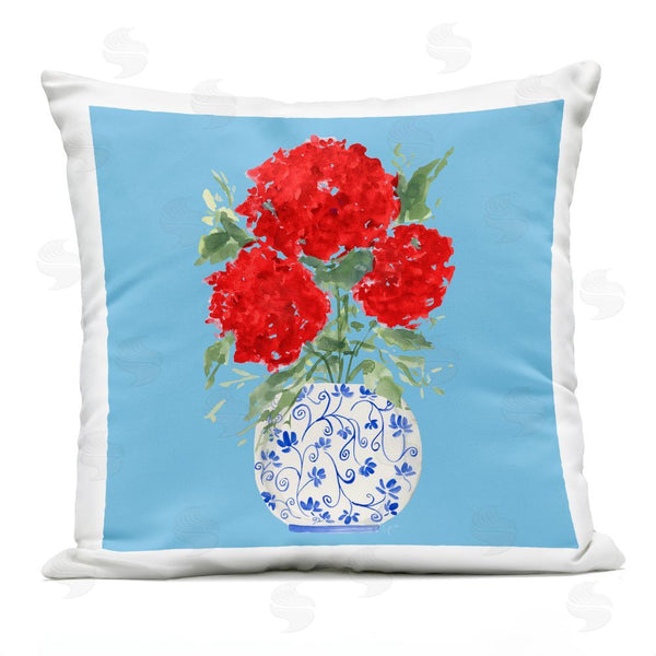 Stupell Industries Lucille Price | Red On Blue Hydrangeas Throw Pillow
