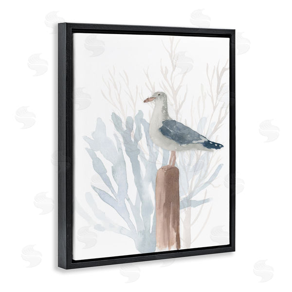 Stupell Industries Lucille Price | Relaxed Nautical Seagull Beach Bird Blue Sea Coral Wall Art