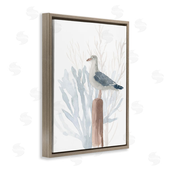 Stupell Industries Lucille Price | Relaxed Nautical Seagull Beach Bird Blue Sea Coral Wall Art
