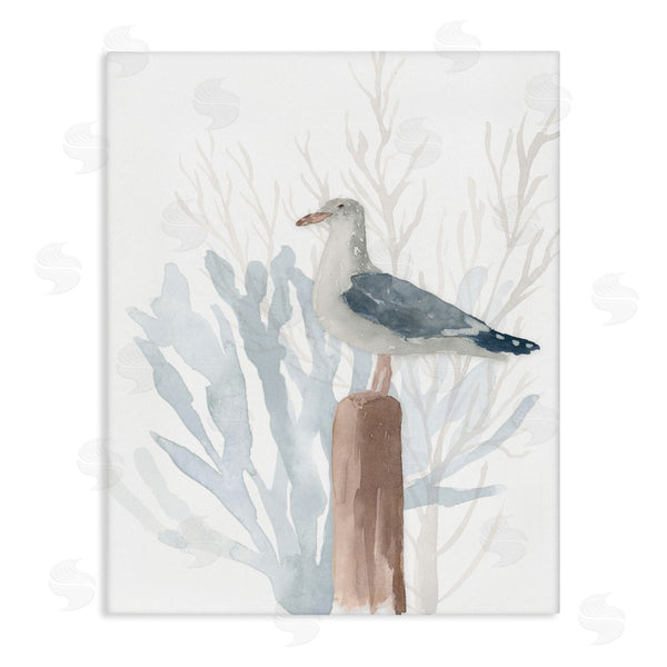 stupell industries Lucille Price | Relaxed Nautical Seagull Beach Bird Blue Sea Coral Wall Art