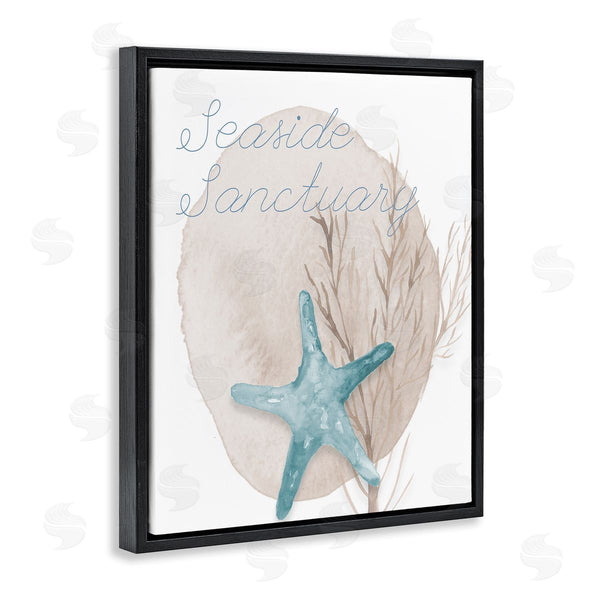 Stupell Industries Lucille Price | Seaside Sanctuary Phrase Soft Blue Starfish Brown Kelp Wall Art
