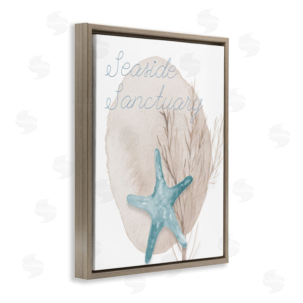 Stupell Industries Lucille Price | Seaside Sanctuary Phrase Soft Blue Starfish Brown Kelp Wall Art