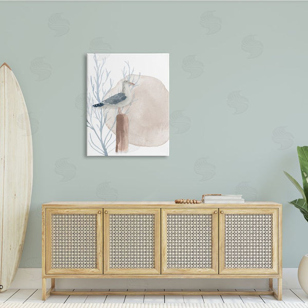 Stupell Industries Lucille Price | Tranquil Seagull Nautical Bird Blue Coral Beach Post Wall Art