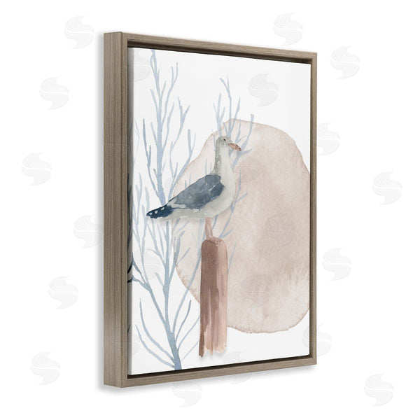 Stupell Industries Lucille Price | Tranquil Seagull Nautical Bird Blue Coral Beach Post Wall Art