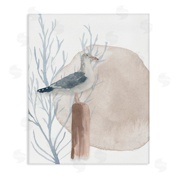 stupell industries Lucille Price | Tranquil Seagull Nautical Bird Blue Coral Beach Post Wall Art