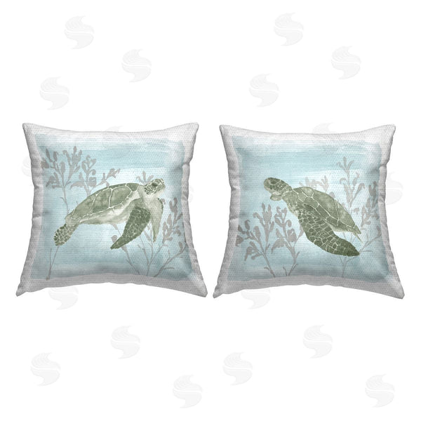 Stupell Industries Lucille Price | Turtles Swimming Coral Reef Printed Throw Pillow Set